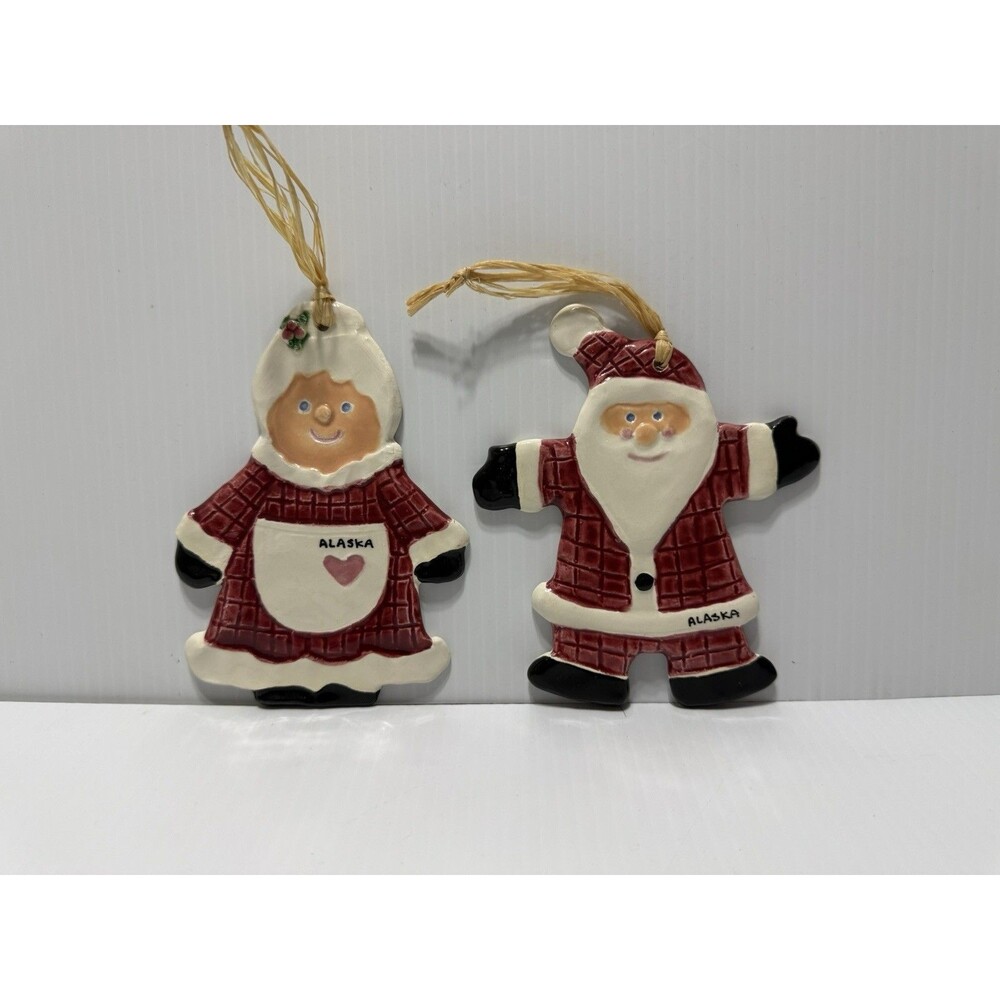 Santa And Mrs. Claus hand-painted ceramic Christmas ornaments Alaska